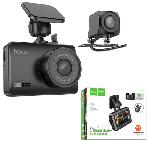 Автомобильный видеорегистратор HOCO DV3 Driving recorder 2 камеры (черный)