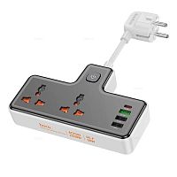 Переходник HOCO AC12A на 2 розетки + 3 USB + Type-C PD30W (черный)