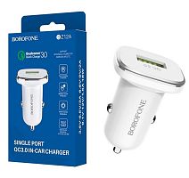 Автомобильный адаптер питания BOROFONE BZ12A 1USB QC 3.0 (белый)