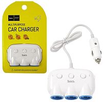 Разветвитель в прикуриватель HOCO C1 Three in one Car charger (белый)