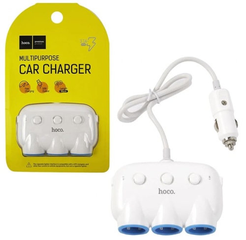 Разветвитель в прикуриватель HOCO C1 Three in one Car charger (белый)