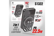 Портативный аккумулятор DEESPI DP25 10000 mAh PD20W, Wireless 15W, Display (черный)