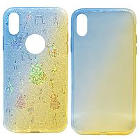 Чехол Case Rainbow на iPhone X/XS (блестки и стразы) Ombre music