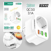 Сетевой адаптер питания LP NS2 3USB 1 розетка QC3.0+ 5V/3.1A 38W (белый)  