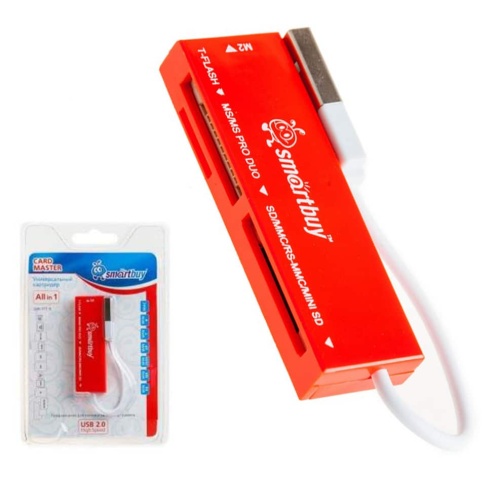 Картридер Smartbuy 717, USB 2.0 - SD/microSD/MS/M2, (SBR-717-R) (красный)
