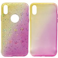 Чехол Case Rainbow на iPhone X/XS (блестки и стразы) Ombre flowers