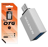 Переходник OTG BOROFONE BV2 USB - Micro USB (серебро)