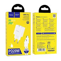 Сетевой адаптер питания HOCO C80A Plus + кабель Type C-Type C PD 20W + QC 3.0 (белый)